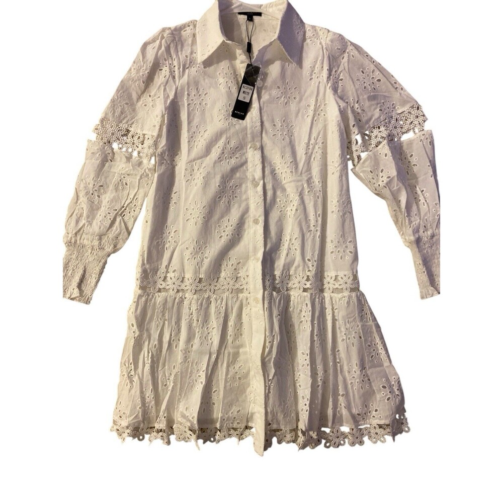Anthropologie Beulah Women’s White Embroidered  Dress sz Small long sleeve‎